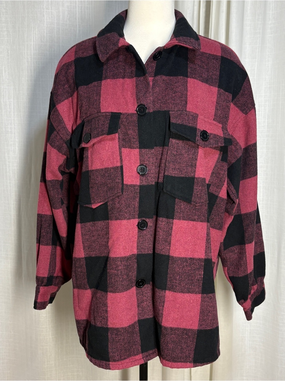 Soft Raspberry Sherbet Plaid Boxy Shacket